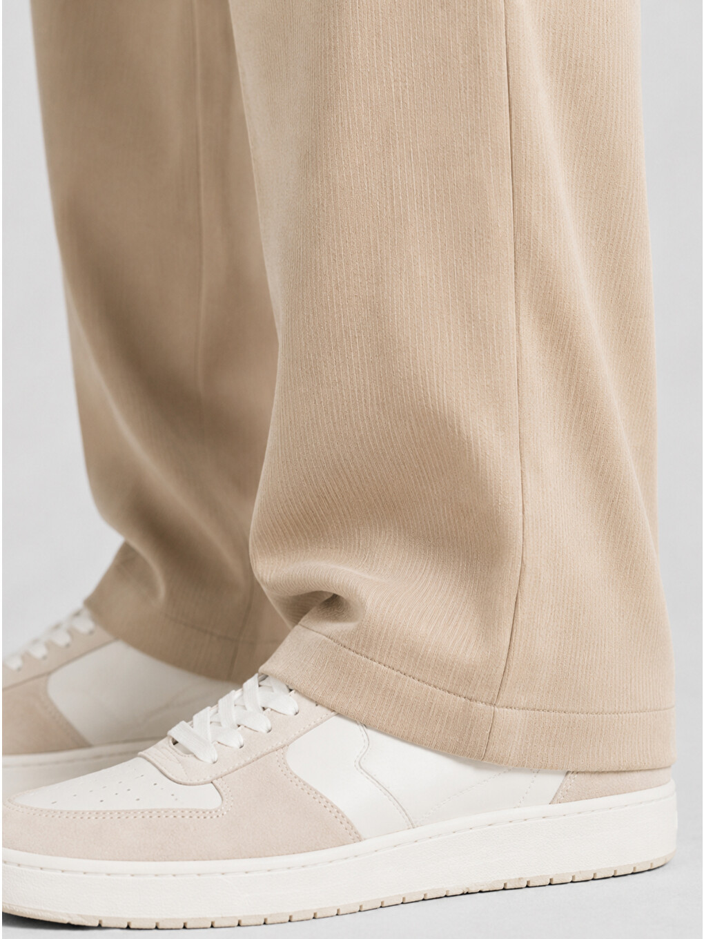 Erkek Bej Relax Fit Bağcıklı Baggy Pantolon-4