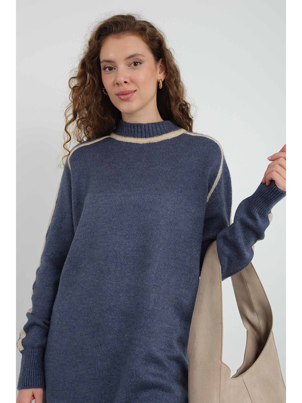 Yarım Balıkçı Yaka Triko Kazak Jean Mavi-4