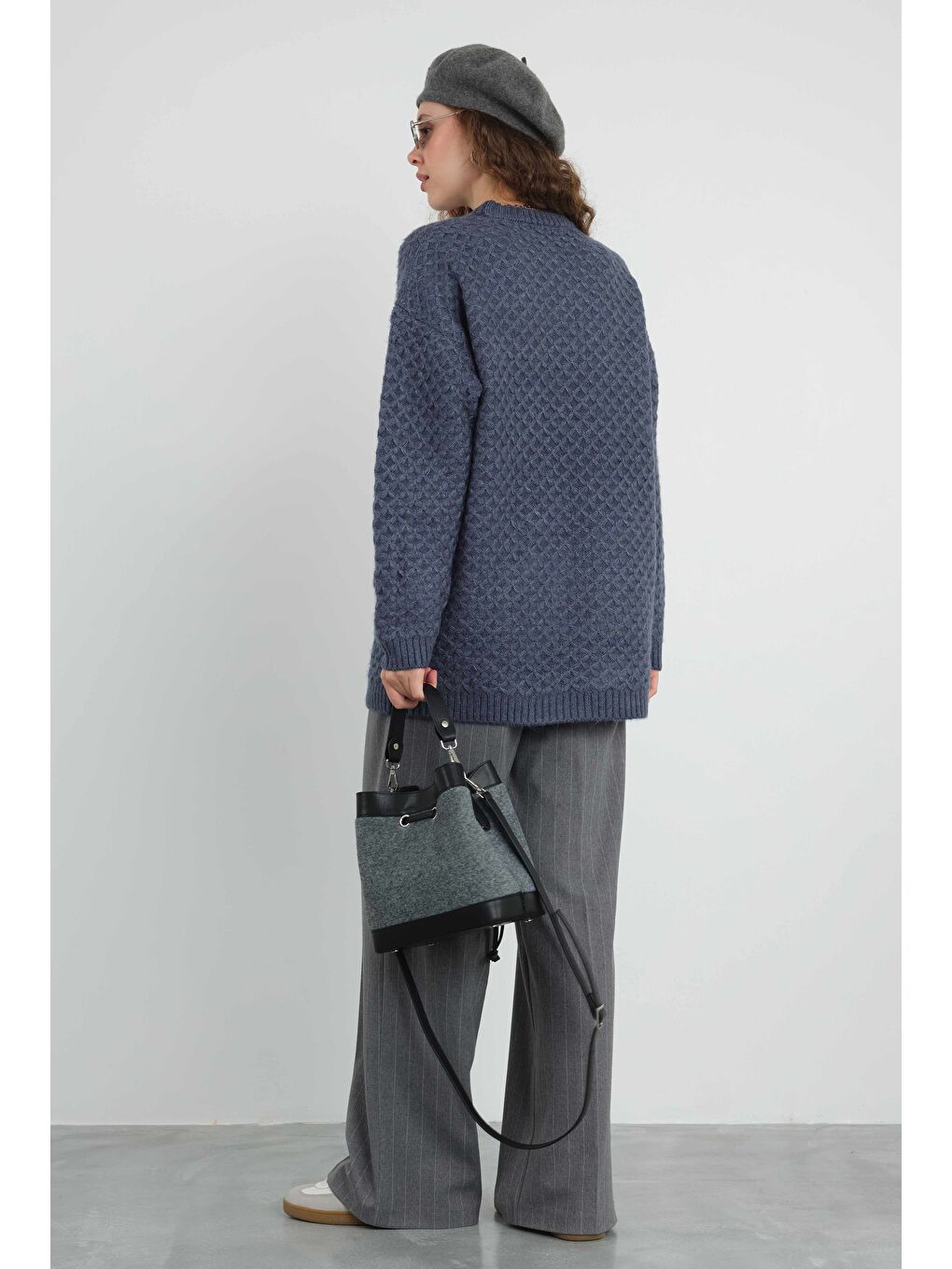 Örümcek Örgülü Kazak Jean Mavi-4