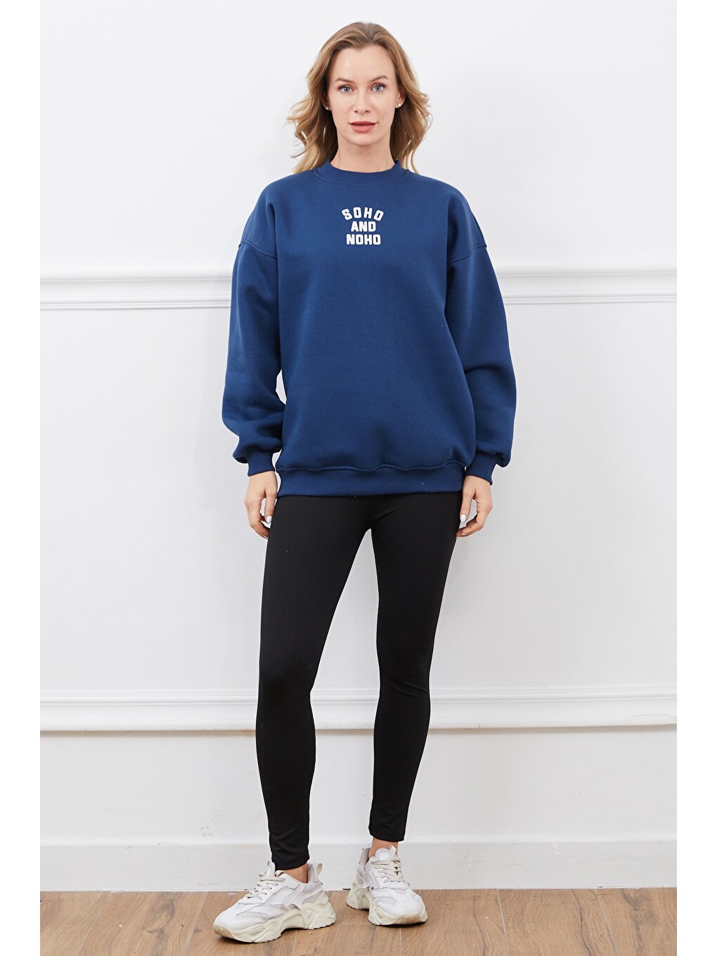Lacivert Soho And Noho Baskılı Sweatshirt-1