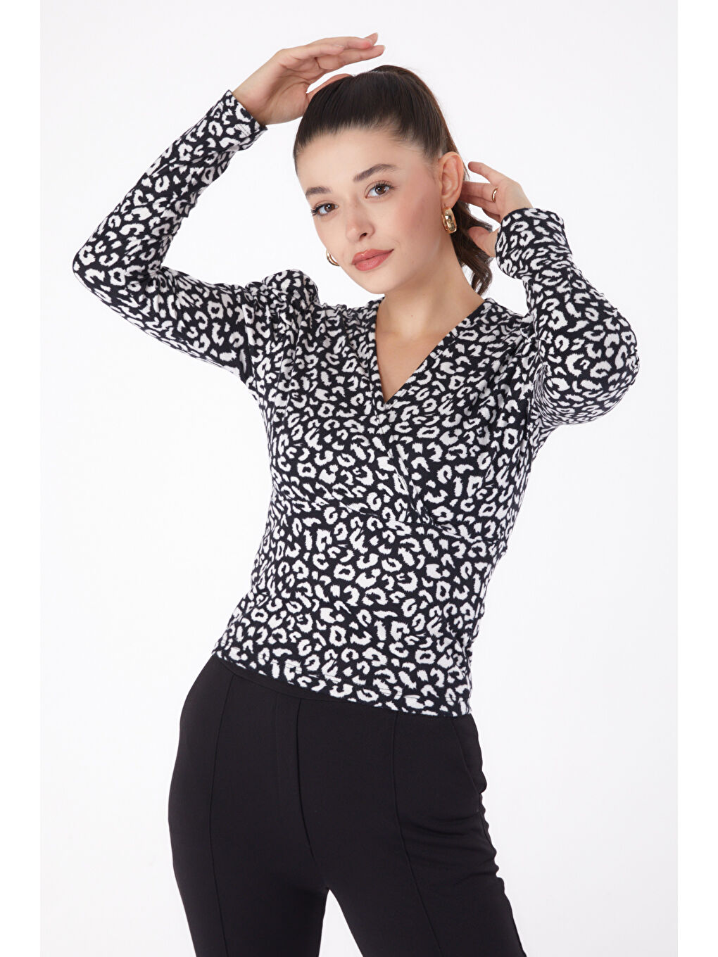 Leopar Desenli Bluz Siyah - 26215