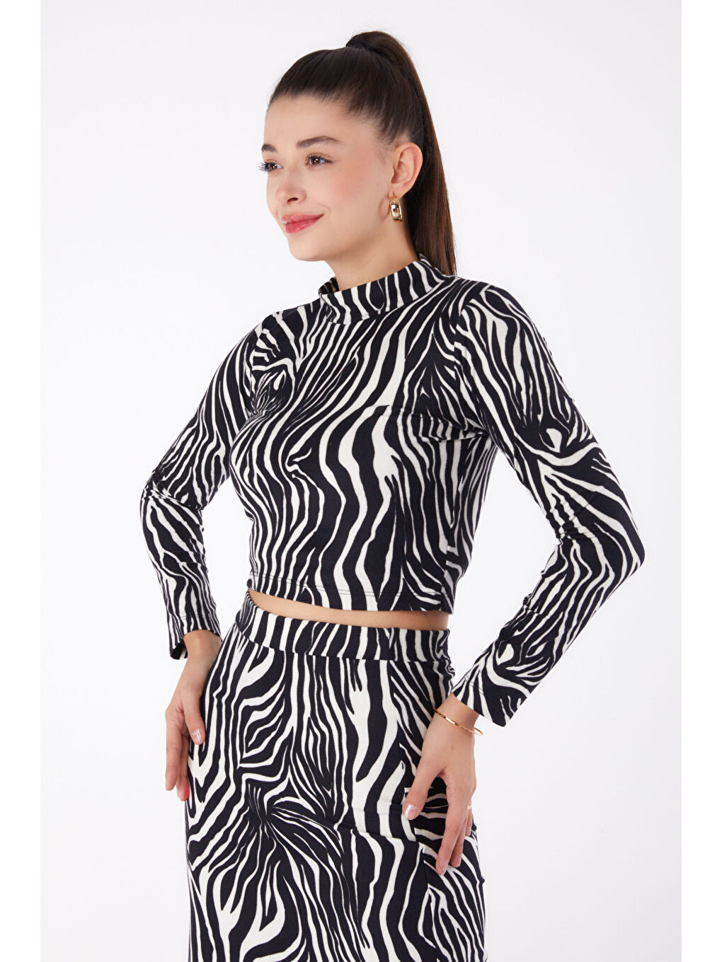 Desenli Crop Siyah - 26317-2