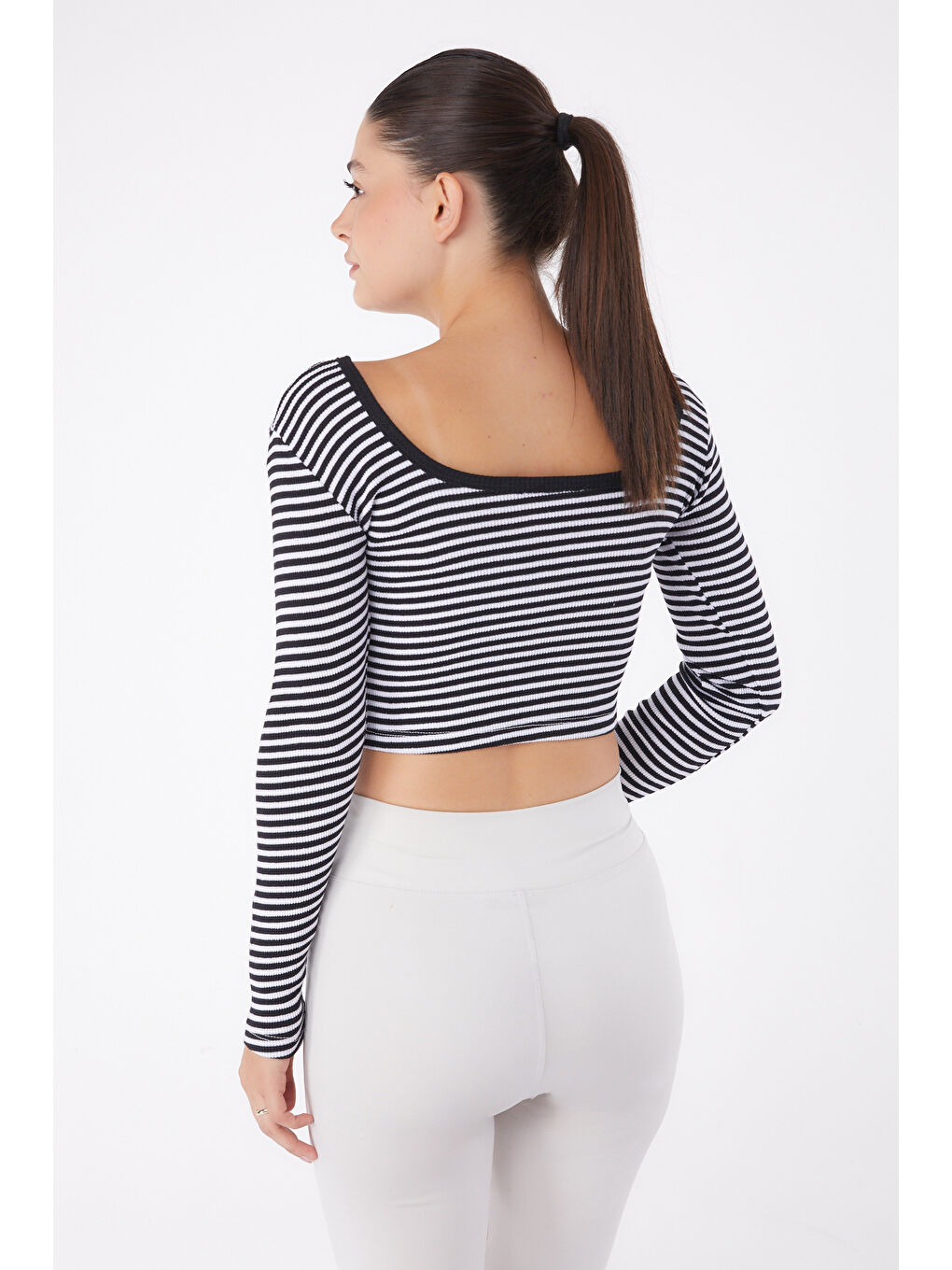 Çizgili Crop Siyah - 26119-4