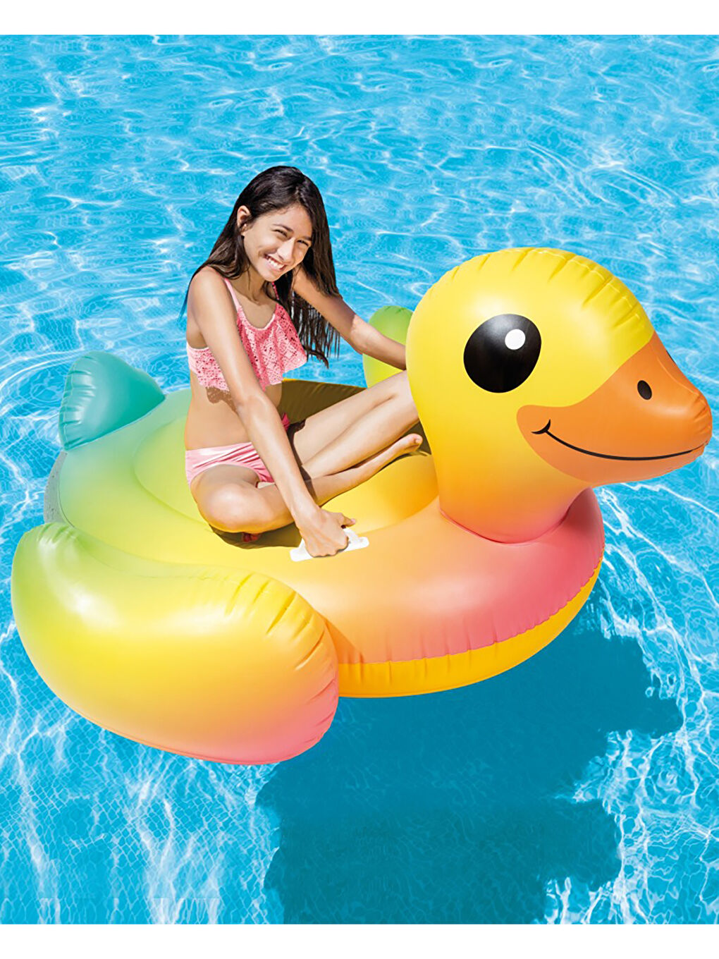 İntex Ördek Figürlü Tırabzanlı Şişme Deniz Yatağı 160x118 cm Sarı-2