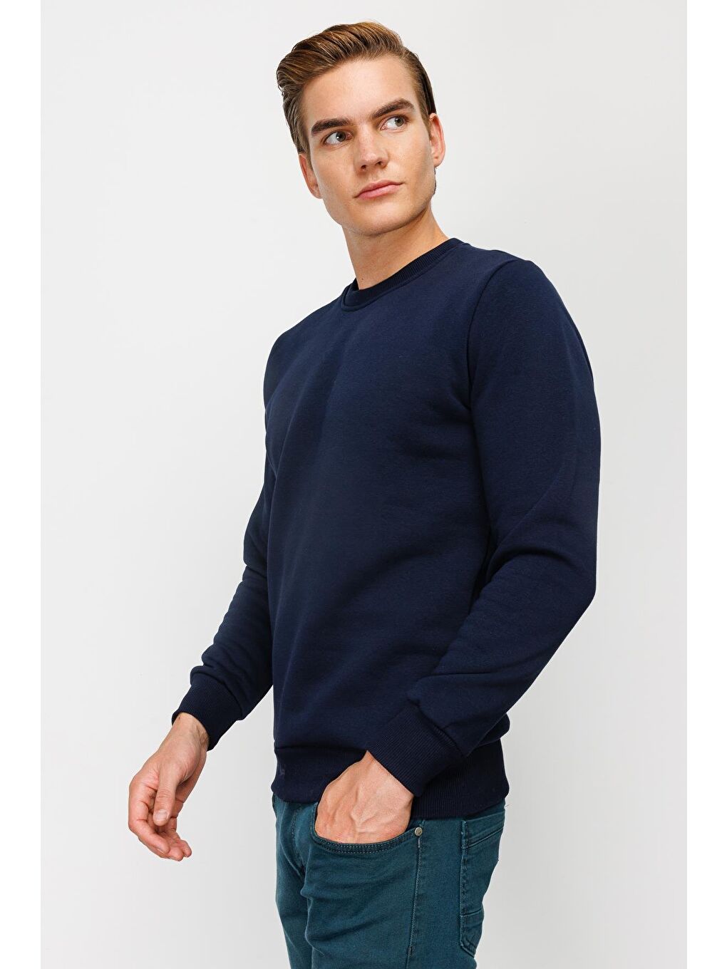 Erkek Lacivert Bisiklet Yaka Sweatshirt-5