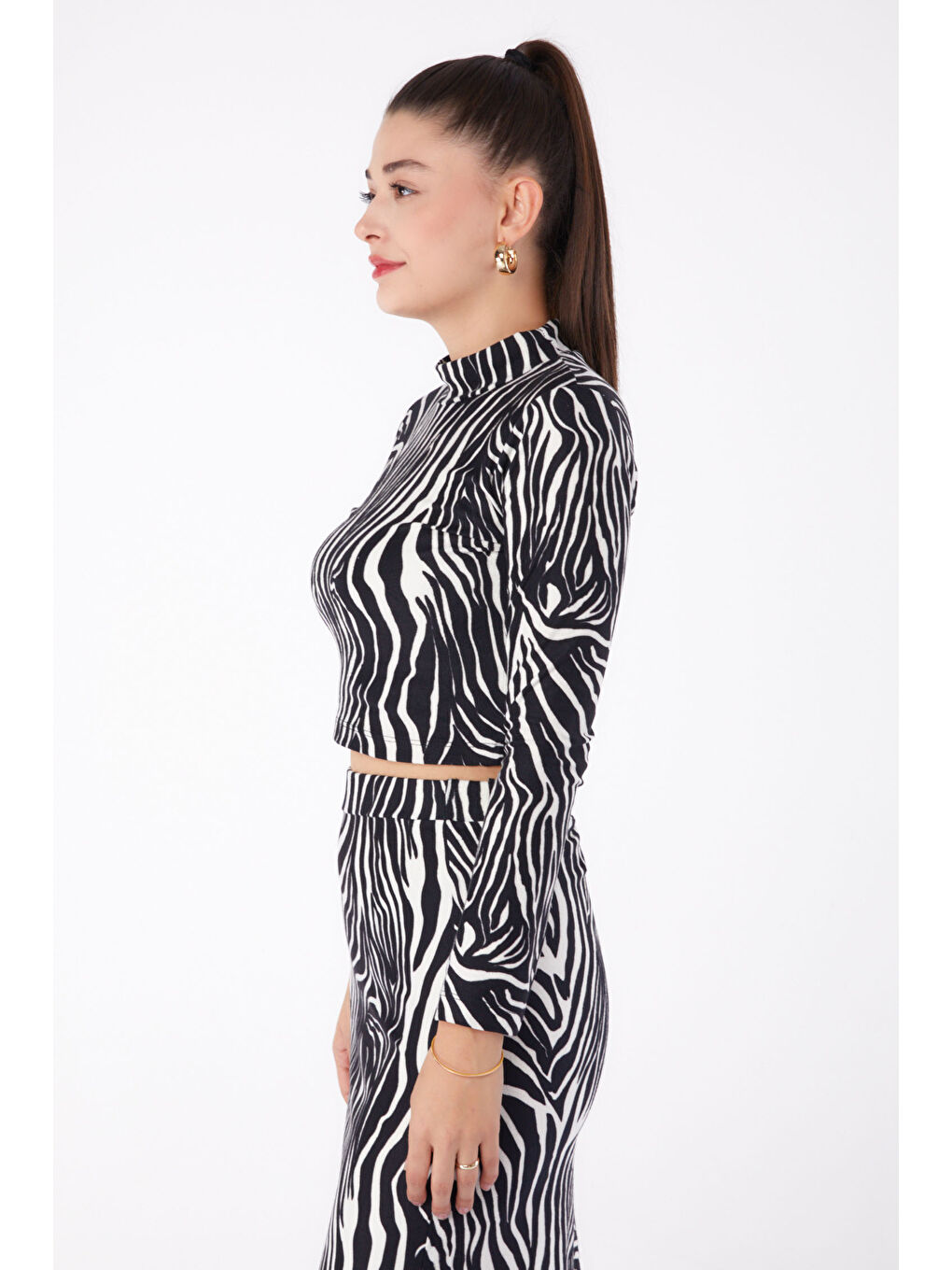 Desenli Crop Siyah - 26317-3