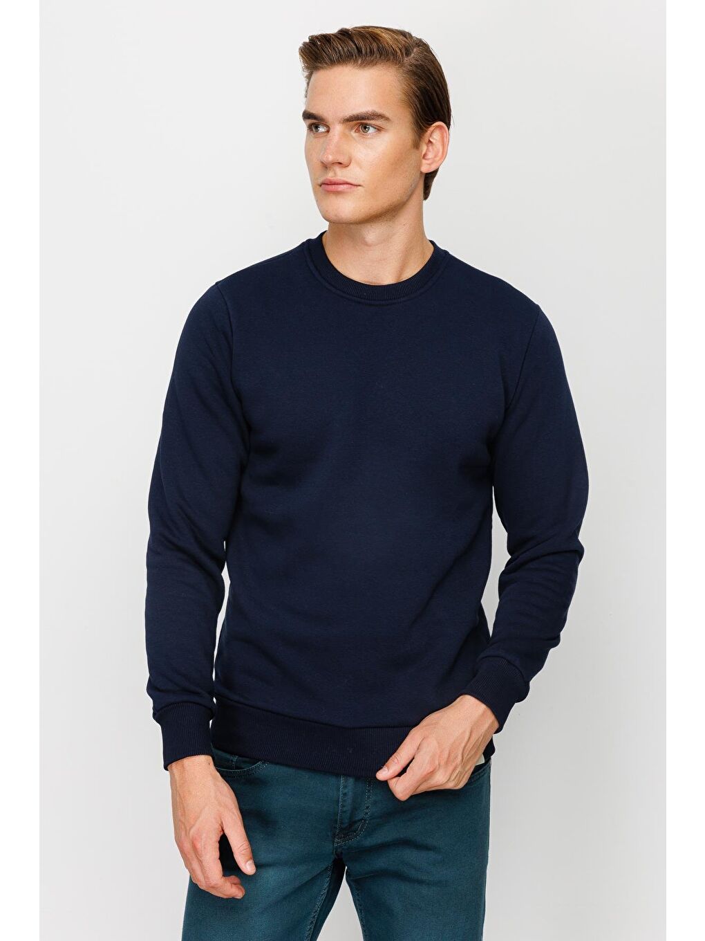 Erkek Lacivert Bisiklet Yaka Sweatshirt-6