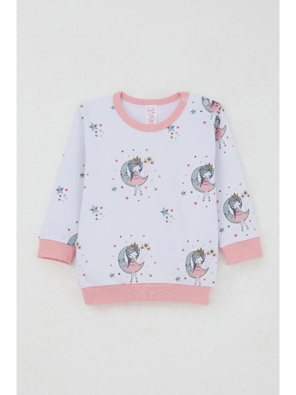 Kız Bebek Pijama Takımı Omuzdan Patlı Hayalci Kız Desenli Beyaz (4 Ay-1 Yaş)-1