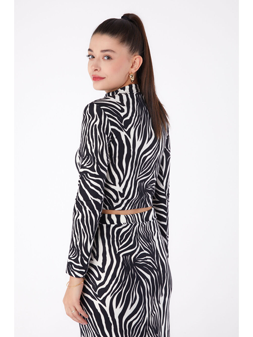 Desenli Crop Siyah - 26317-4