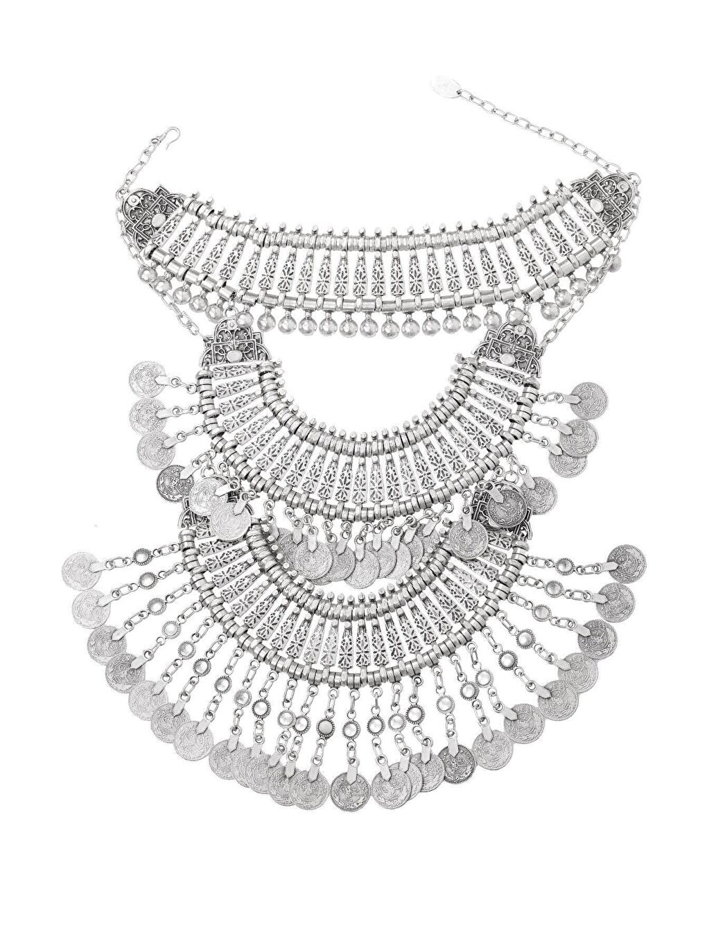 Gri Kadın Antik Gümüş Kaplama Tasarım 3 Sıra Gerdan Kolye