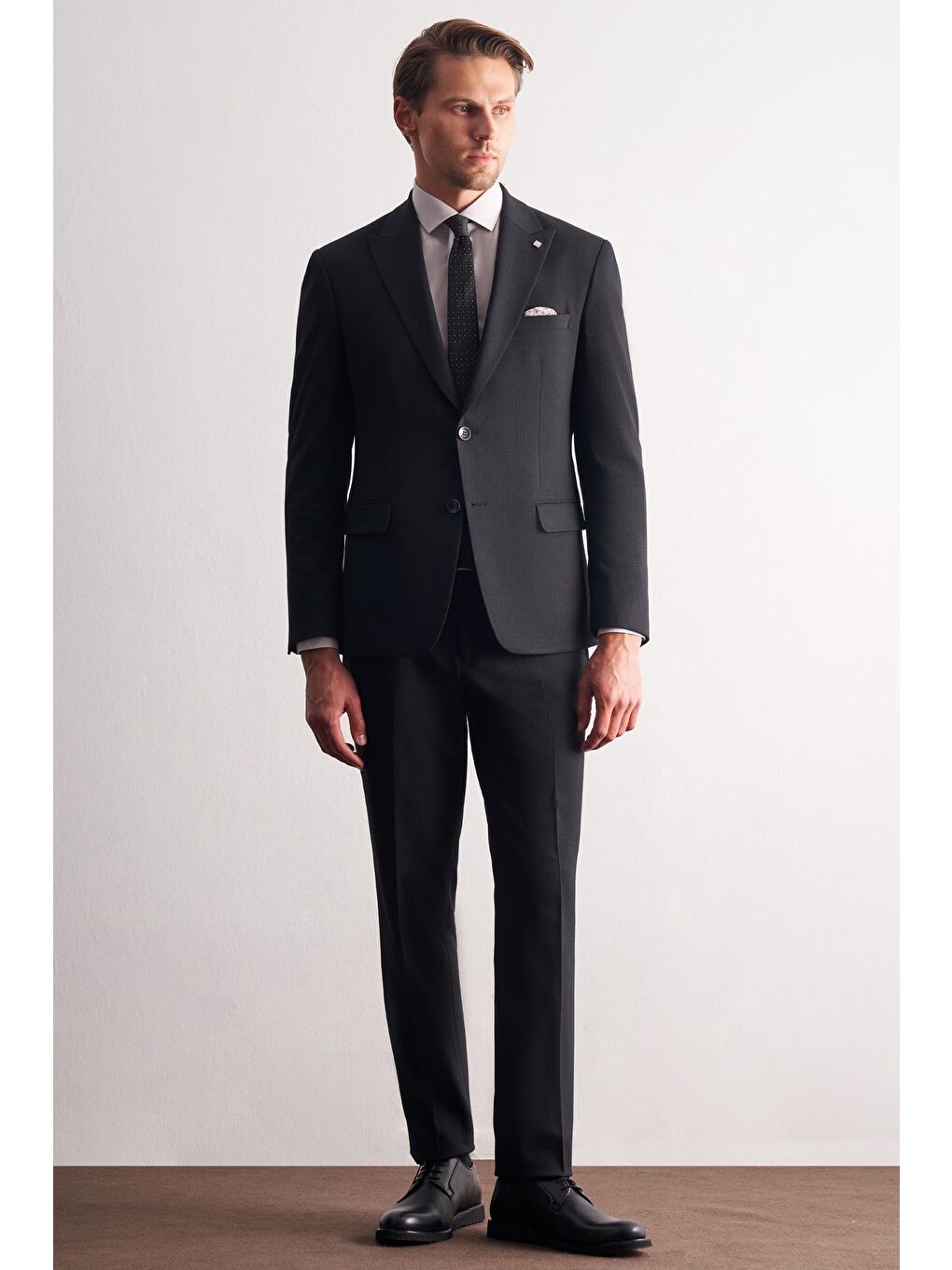 Lacivert Kırlangıç Yaka Çizgili Desen Esnek 6 Drop Slim Fit Classic Takım Elbise 1001255164-1