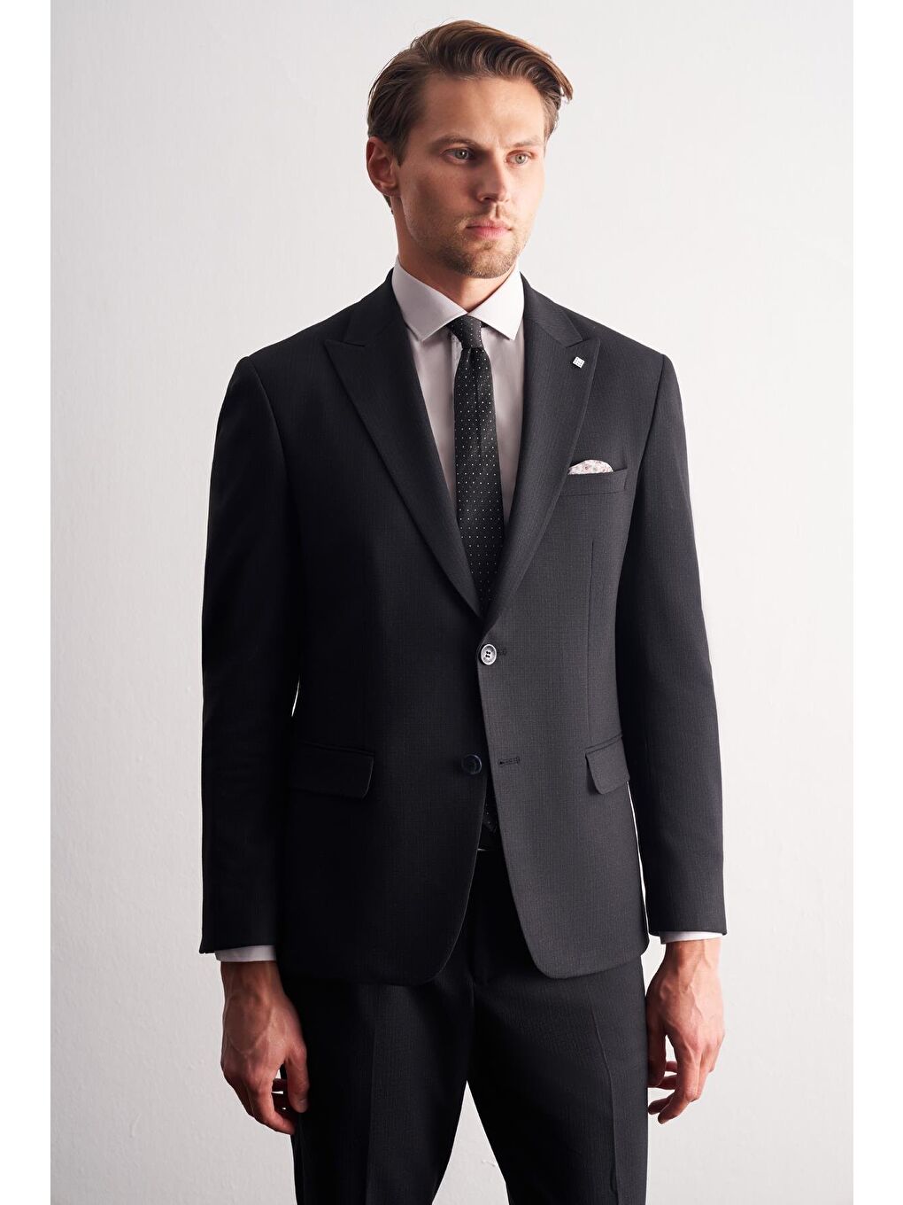 Lacivert Kırlangıç Yaka Çizgili Desen Esnek 6 Drop Slim Fit Classic Takım Elbise 1001255164-2