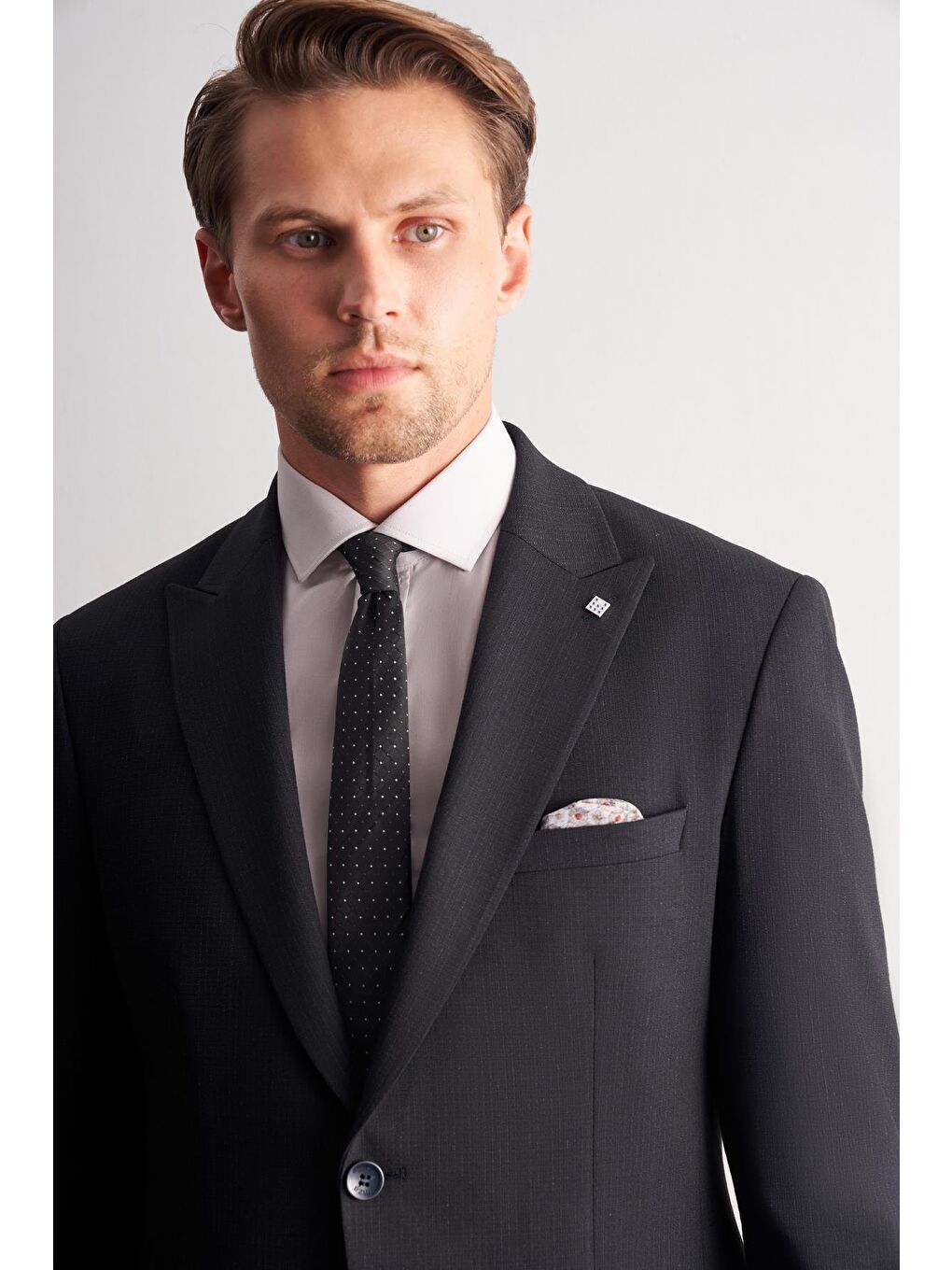 Lacivert Kırlangıç Yaka Çizgili Desen Esnek 6 Drop Slim Fit Classic Takım Elbise 1001255164-3