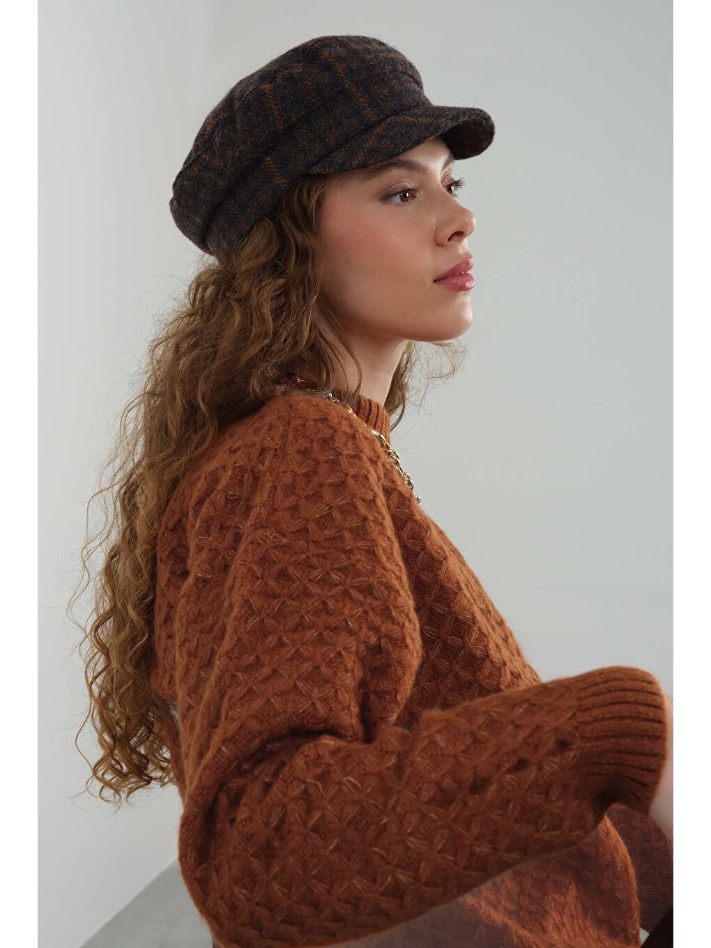 Kahverengi Örümcek Örgülü Kazak Kiremit-2