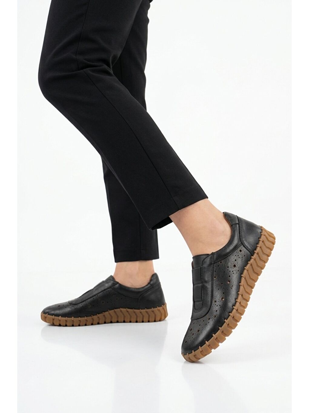 Siyah Hakiki Deri Kadın Casual Ayakkabı 2010730Y Z-1