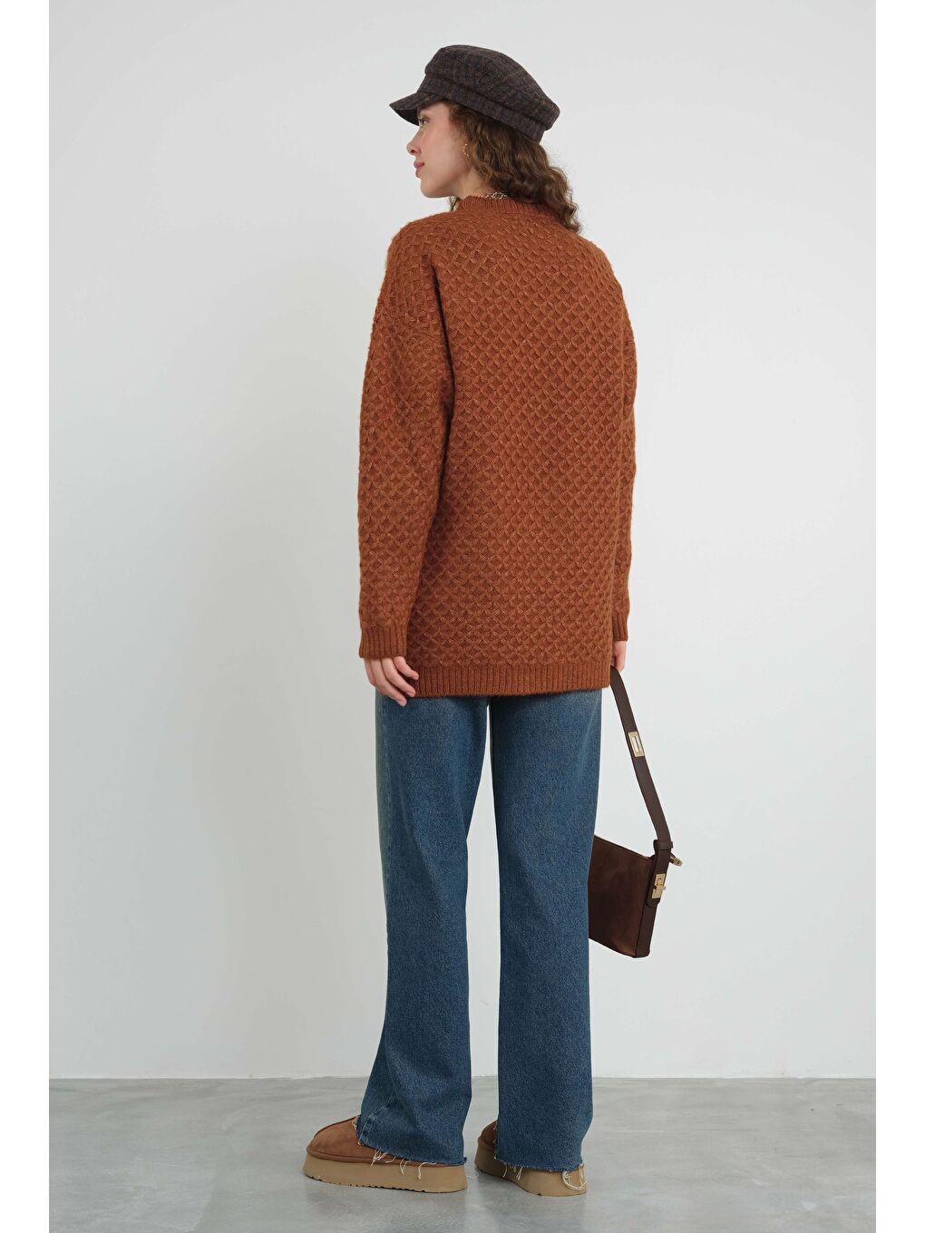 Kahverengi Örümcek Örgülü Kazak Kiremit-3