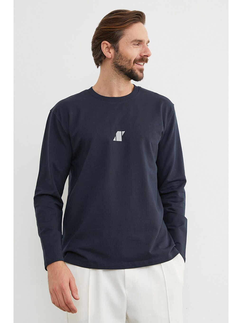 İndigo Baskılı Bisiklet Yaka Sweatshirt-2