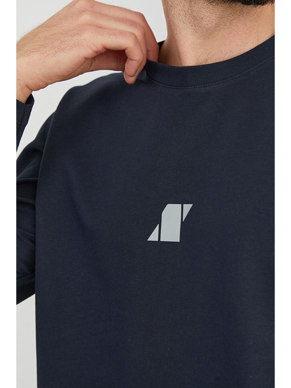 İndigo Baskılı Bisiklet Yaka Sweatshirt-3