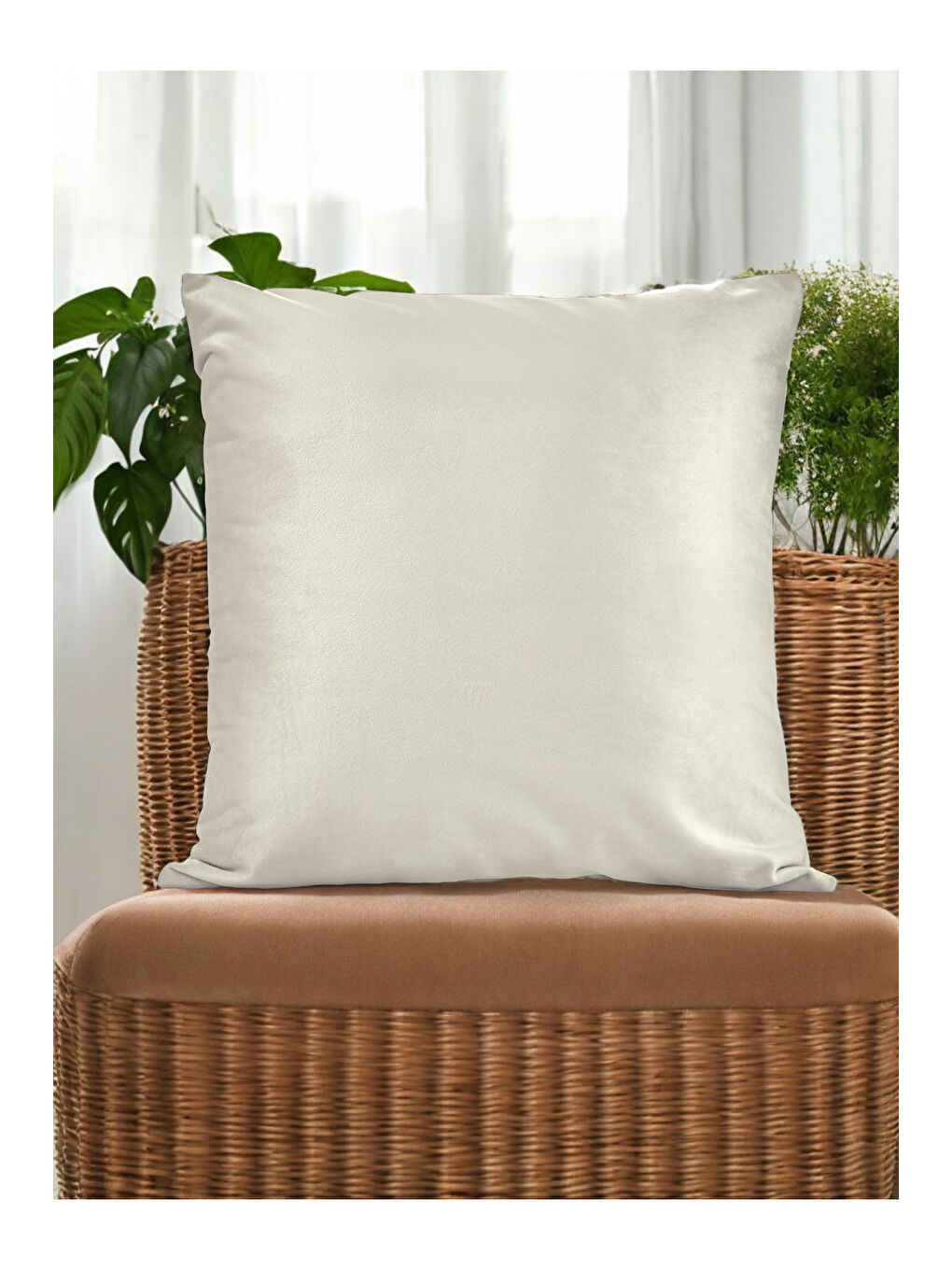 Ekru Malcolm Kadife Dokulu Krem Kırlent Kılıfı-40x40