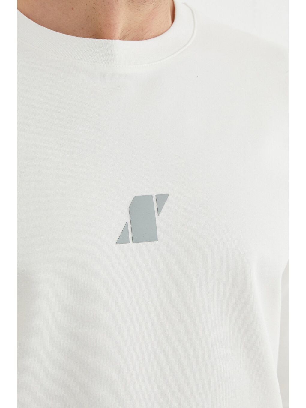 Ekru Baskılı Bisiklet Yaka Sweatshirt-2