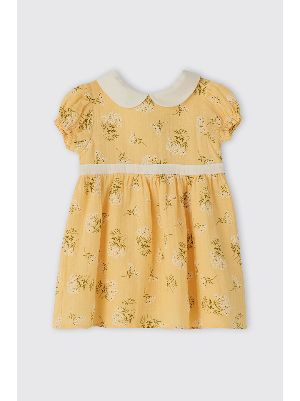 Kız Bebek Desenli Sarı Müslin Elbise