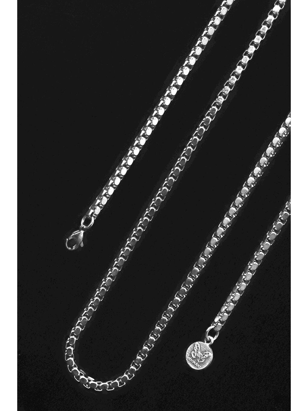 Erkek Gri Örme Model Çelik Zincir Kolye-2