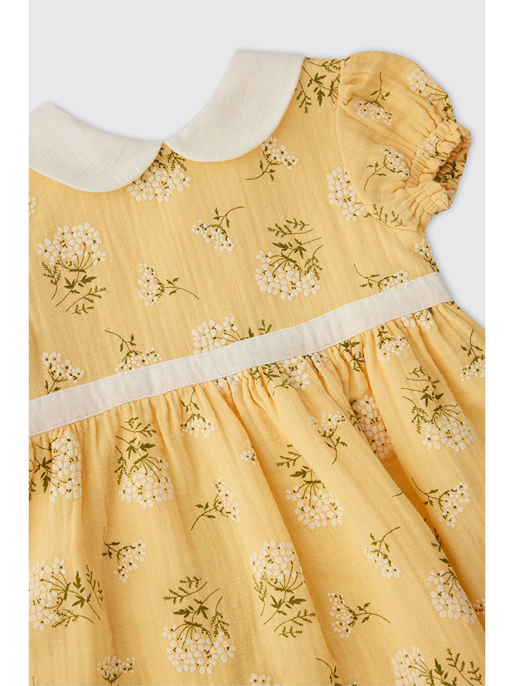 Kız Bebek Desenli Sarı Müslin Elbise-2
