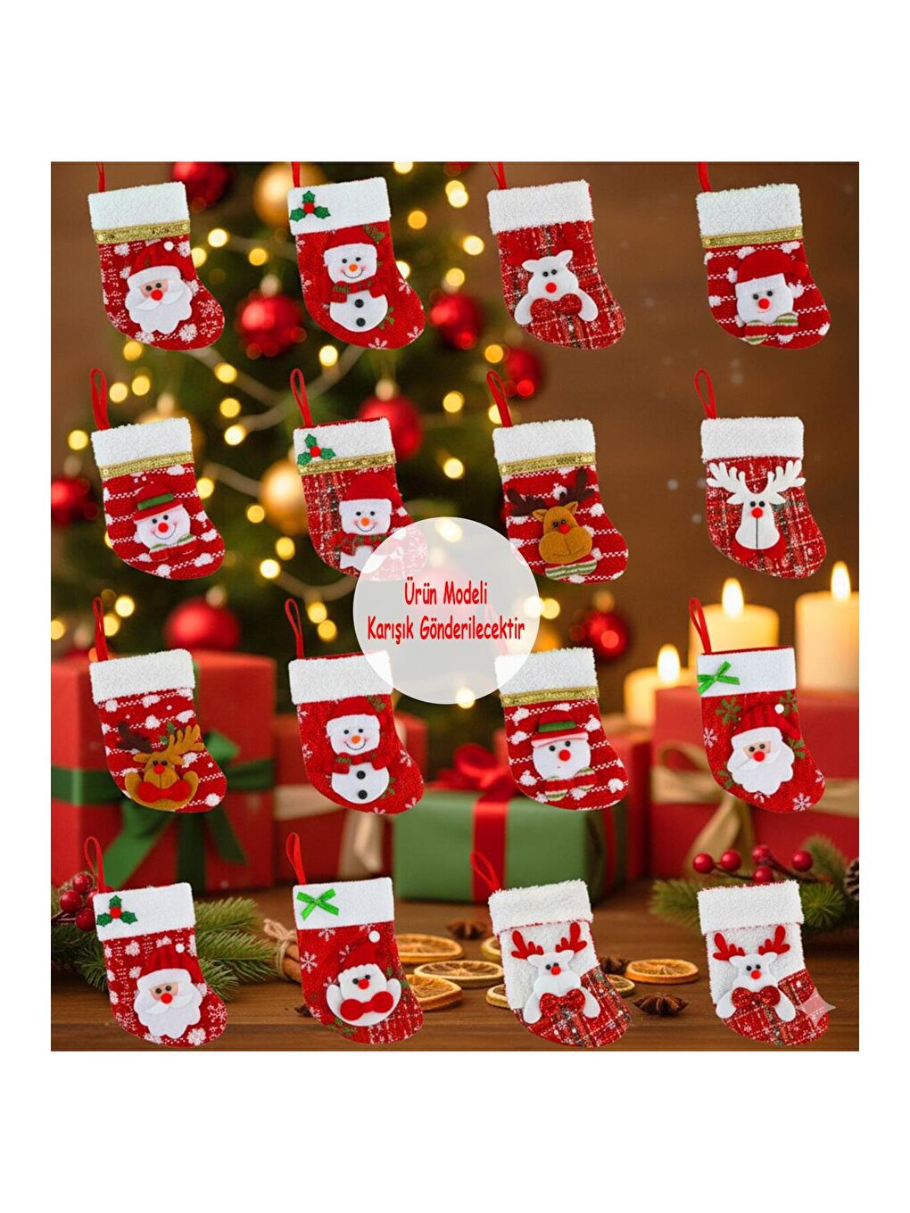 Karışık Yılbaşı Desenli Orta Boy Çorap Yılbaşı Süsü-3