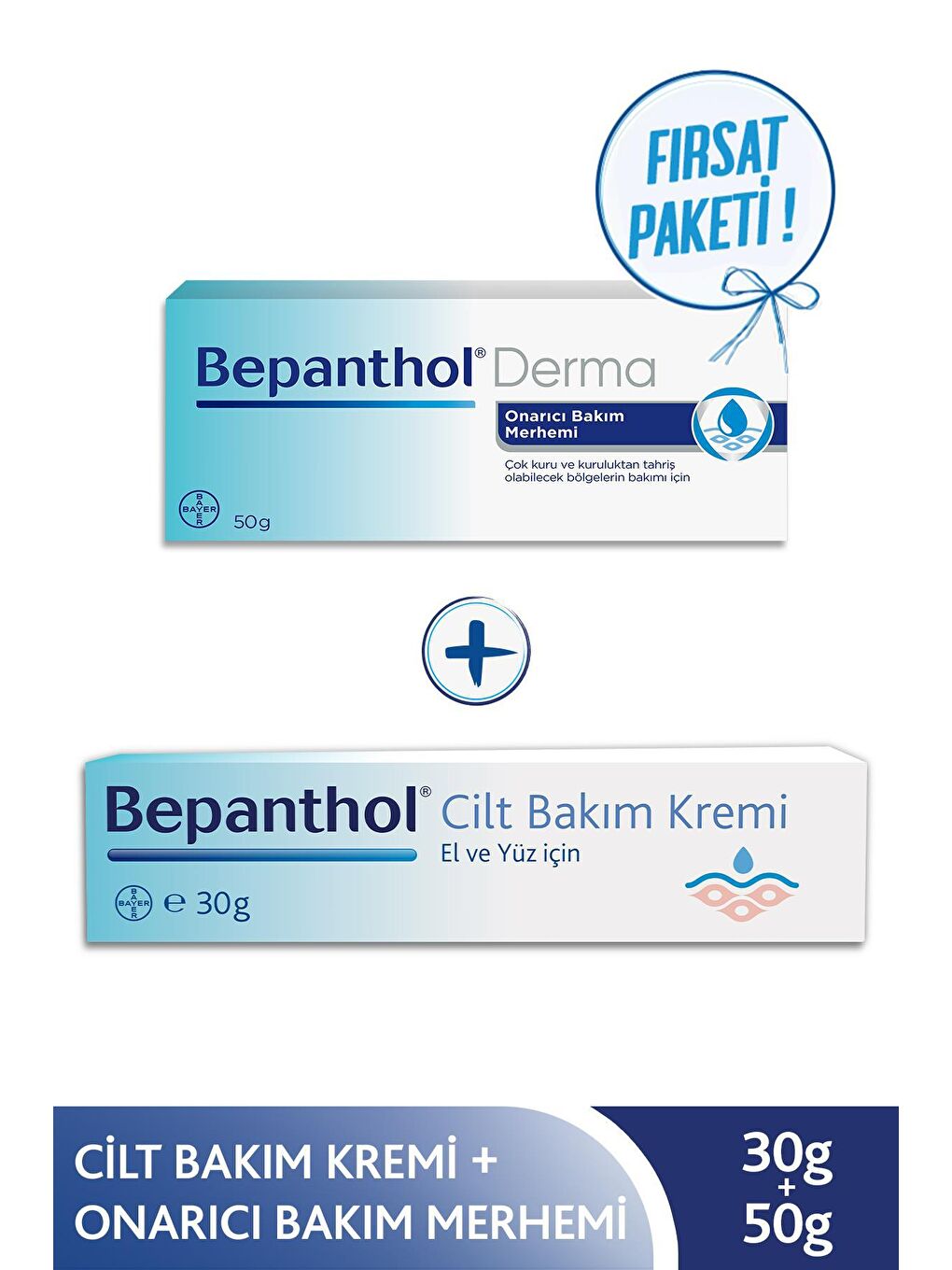 Bepanthol Şeffaf Onarıcı Bakım Kremi 50 g + Cilt Bakım Kremi 30 g