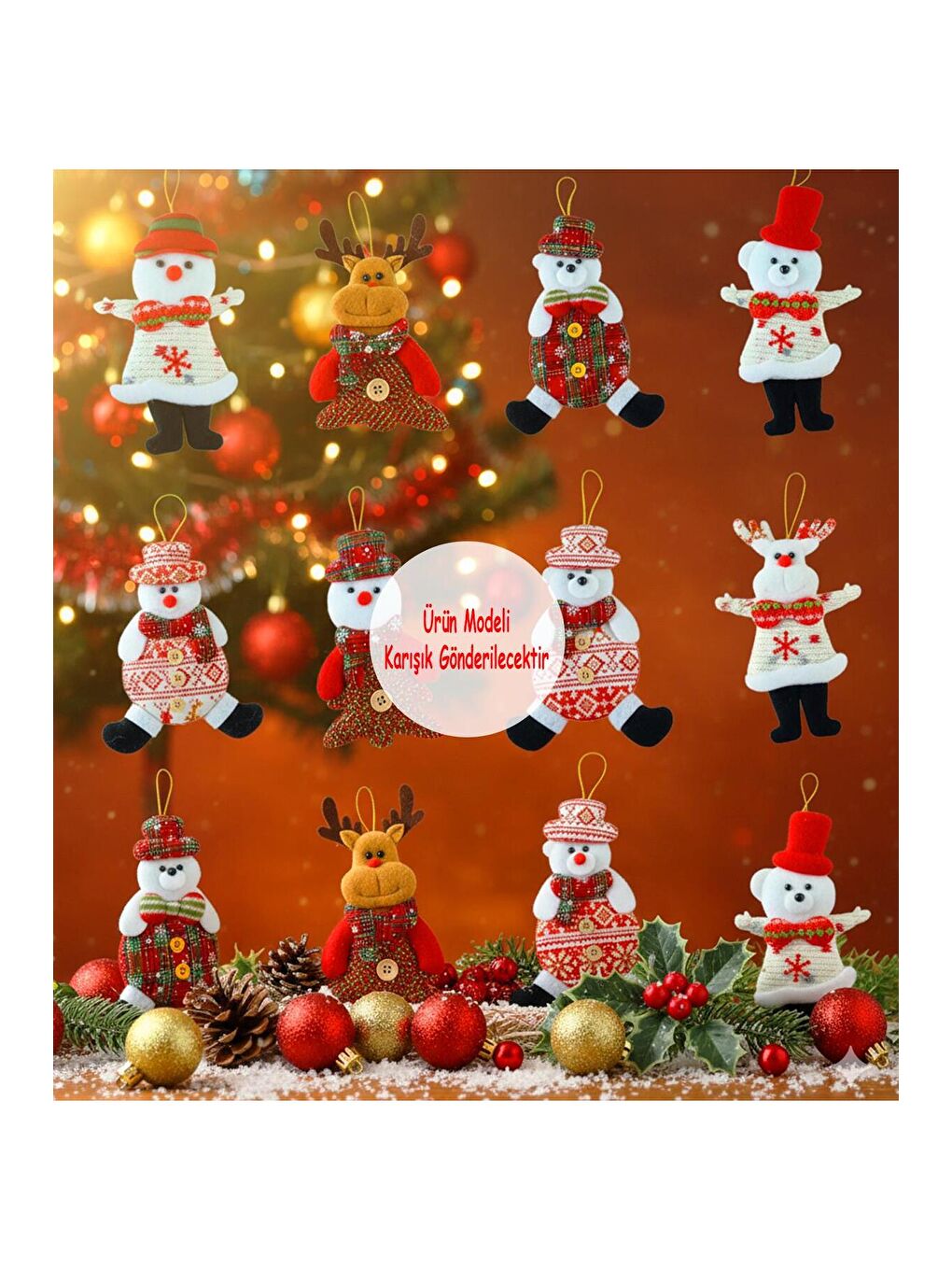 Karışık Yılbaşı Temalı Kardan Adam Ağaç Süsü-2