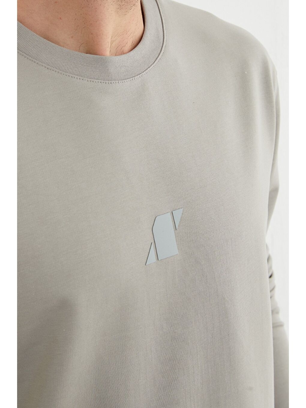 Gri Baskılı Bisiklet Yaka Sweatshirt-4