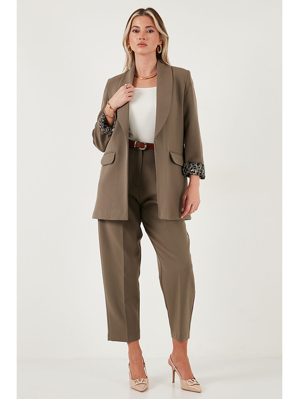 Haki Regular Fit Klasik Yaka Desenli Astar Detaylı Blazer Ceket 6839227-1