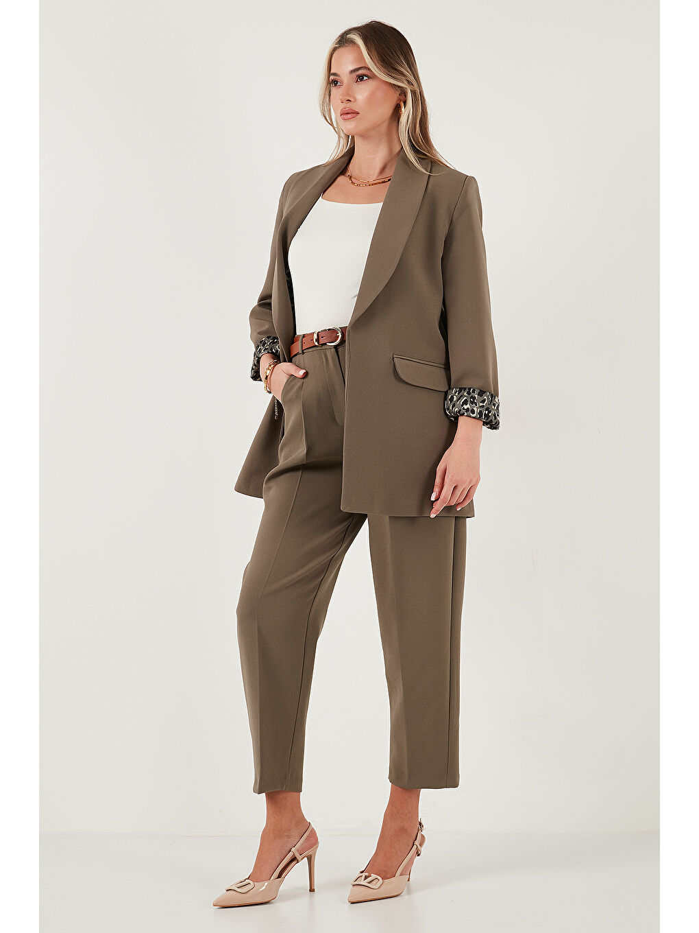 Haki Regular Fit Klasik Yaka Desenli Astar Detaylı Blazer Ceket 6839227-2