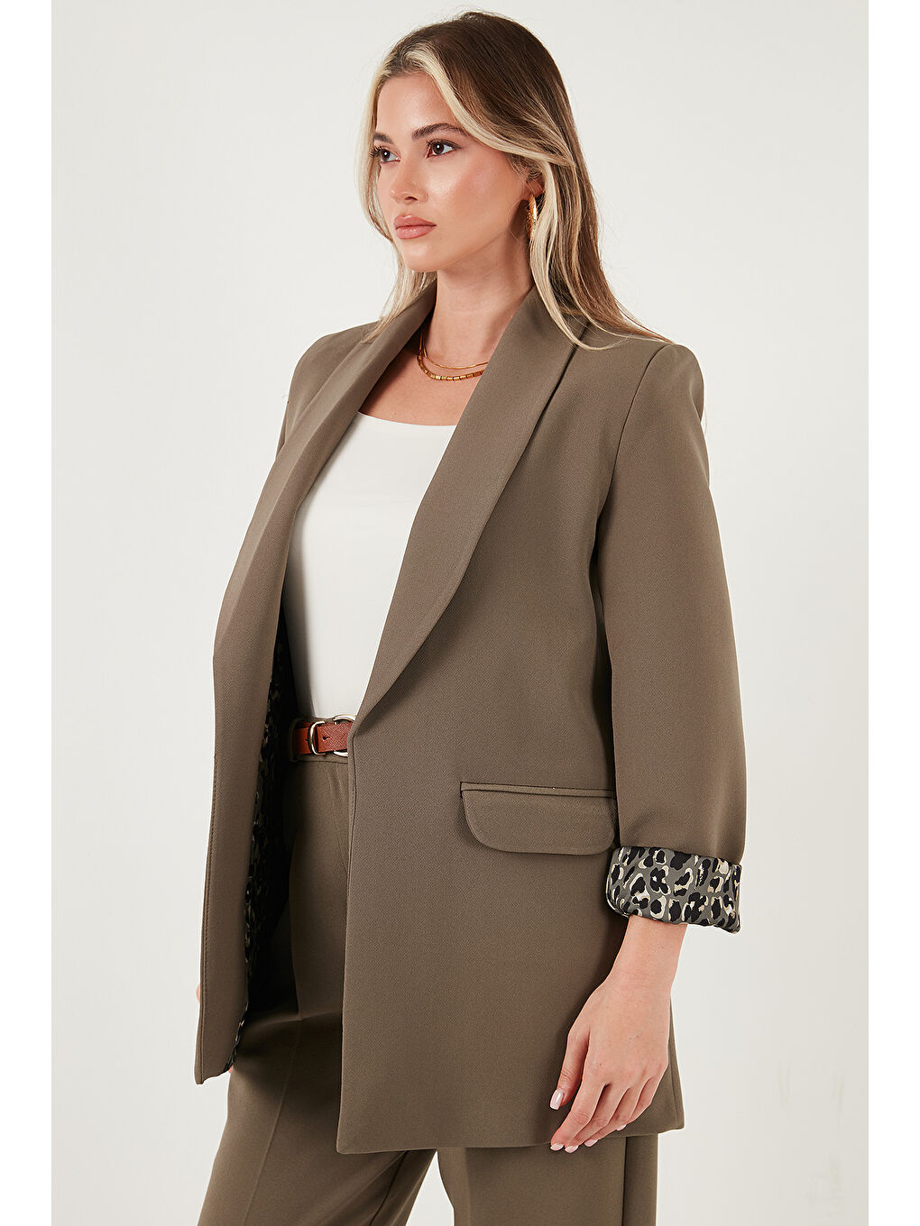 Haki Regular Fit Klasik Yaka Desenli Astar Detaylı Blazer Ceket 6839227-3