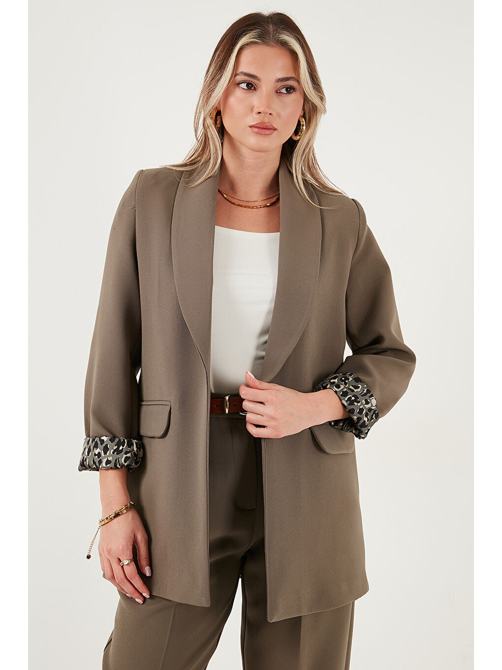 Haki Regular Fit Klasik Yaka Desenli Astar Detaylı Blazer Ceket 6839227-4