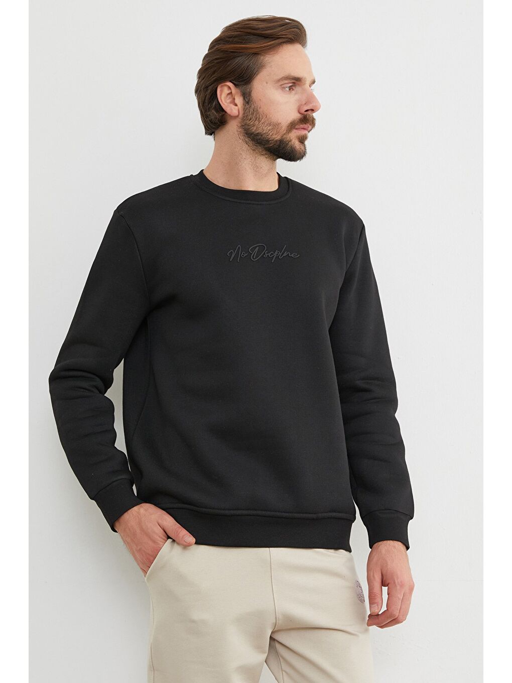 Siyah 3 İplik Kabartma Yazı Baskılı Sweatshirt-2