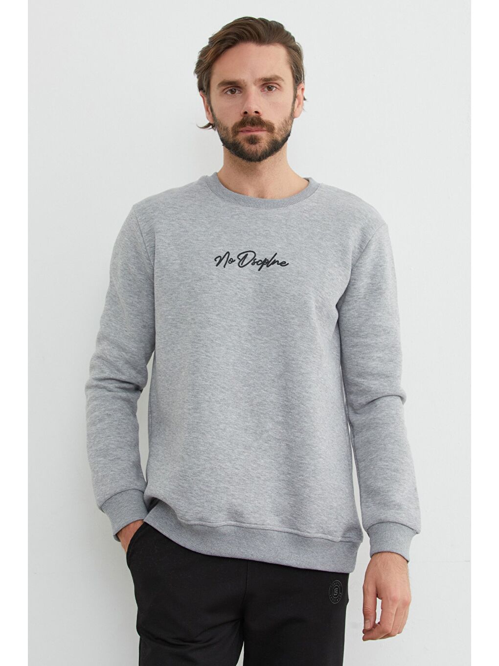 Gri 3 İplik Kabartma Yazı Baskılı Sweatshirt