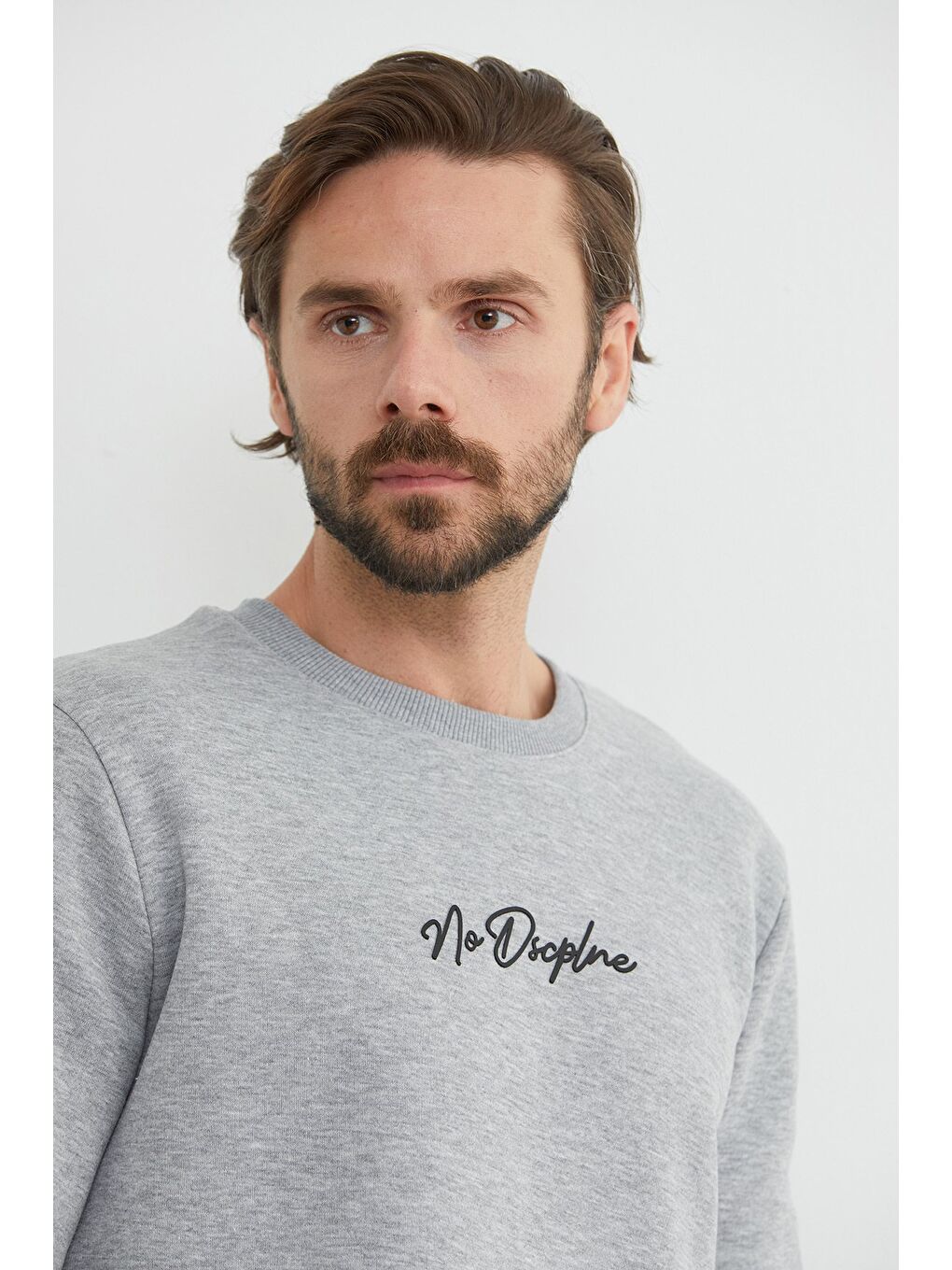 Gri 3 İplik Kabartma Yazı Baskılı Sweatshirt-1