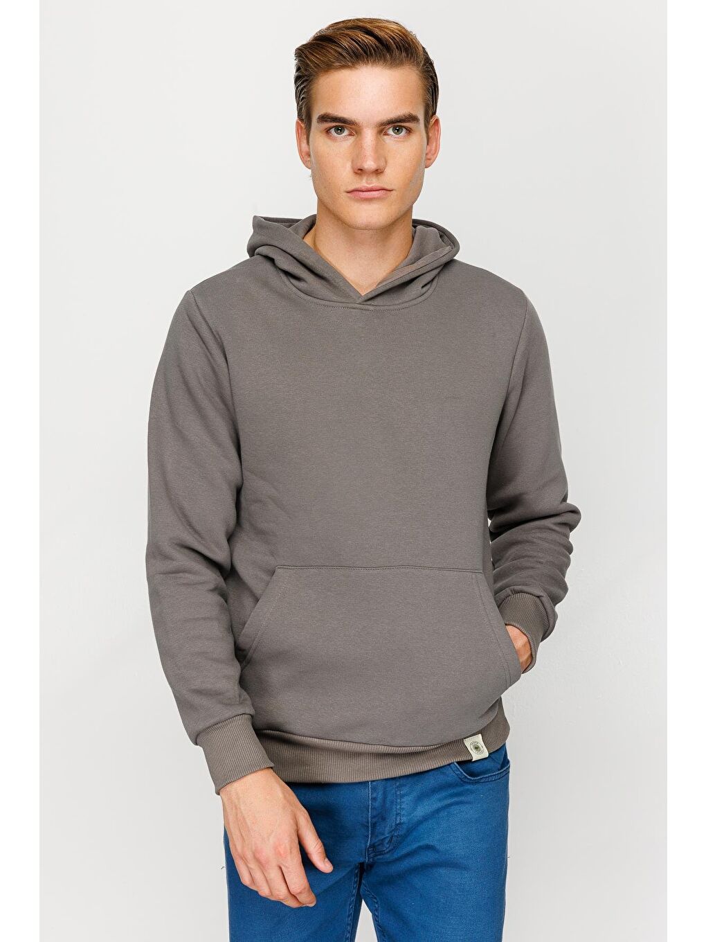 Erkek K.Gri Kapüşonlu Sweatshirt