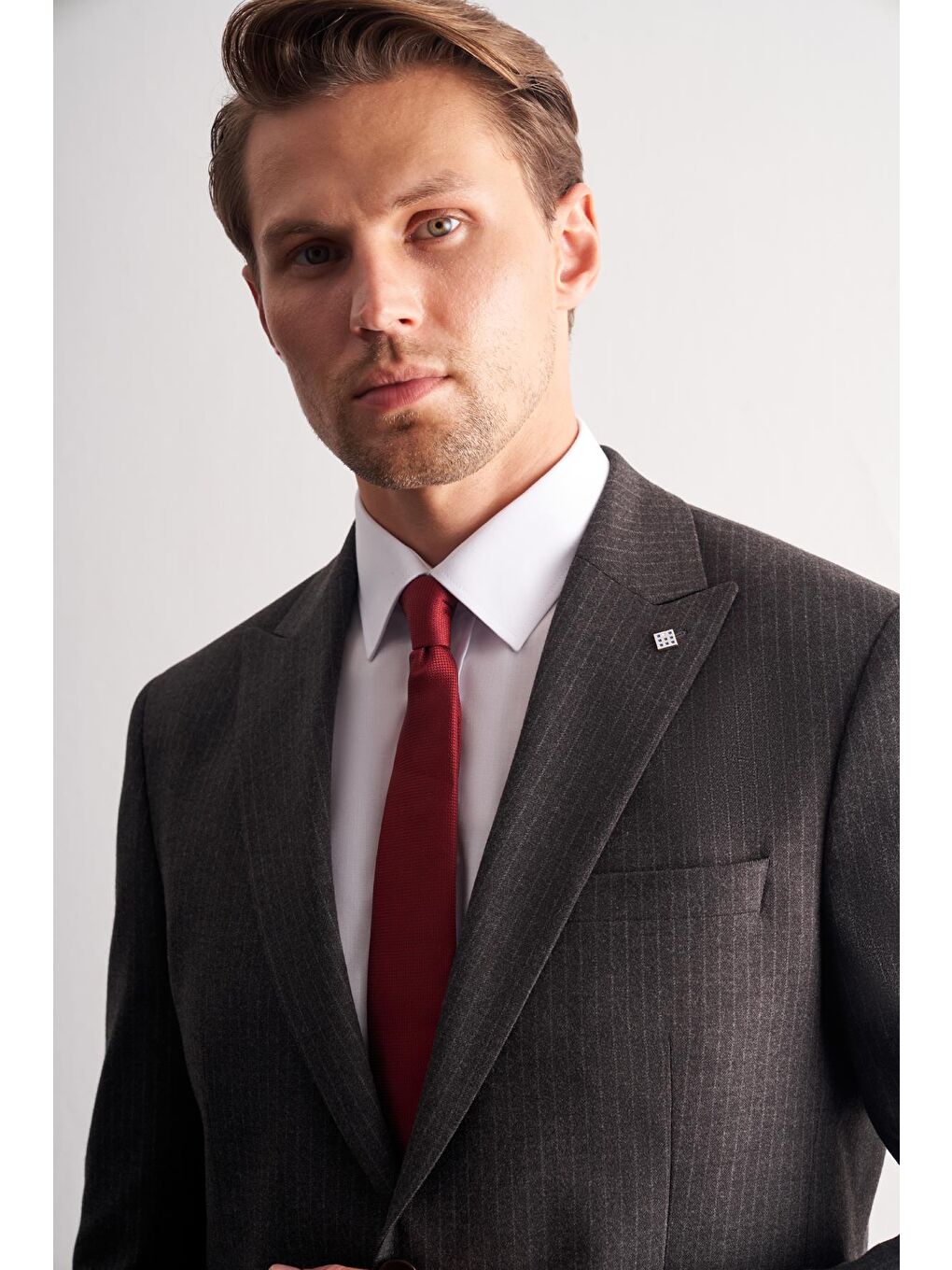 Koyu Antrasit Kırlangıç Yaka Çizgili Desen Esnek 6 Drop Slim Fit Classic Takım Elbise 1001255165-3