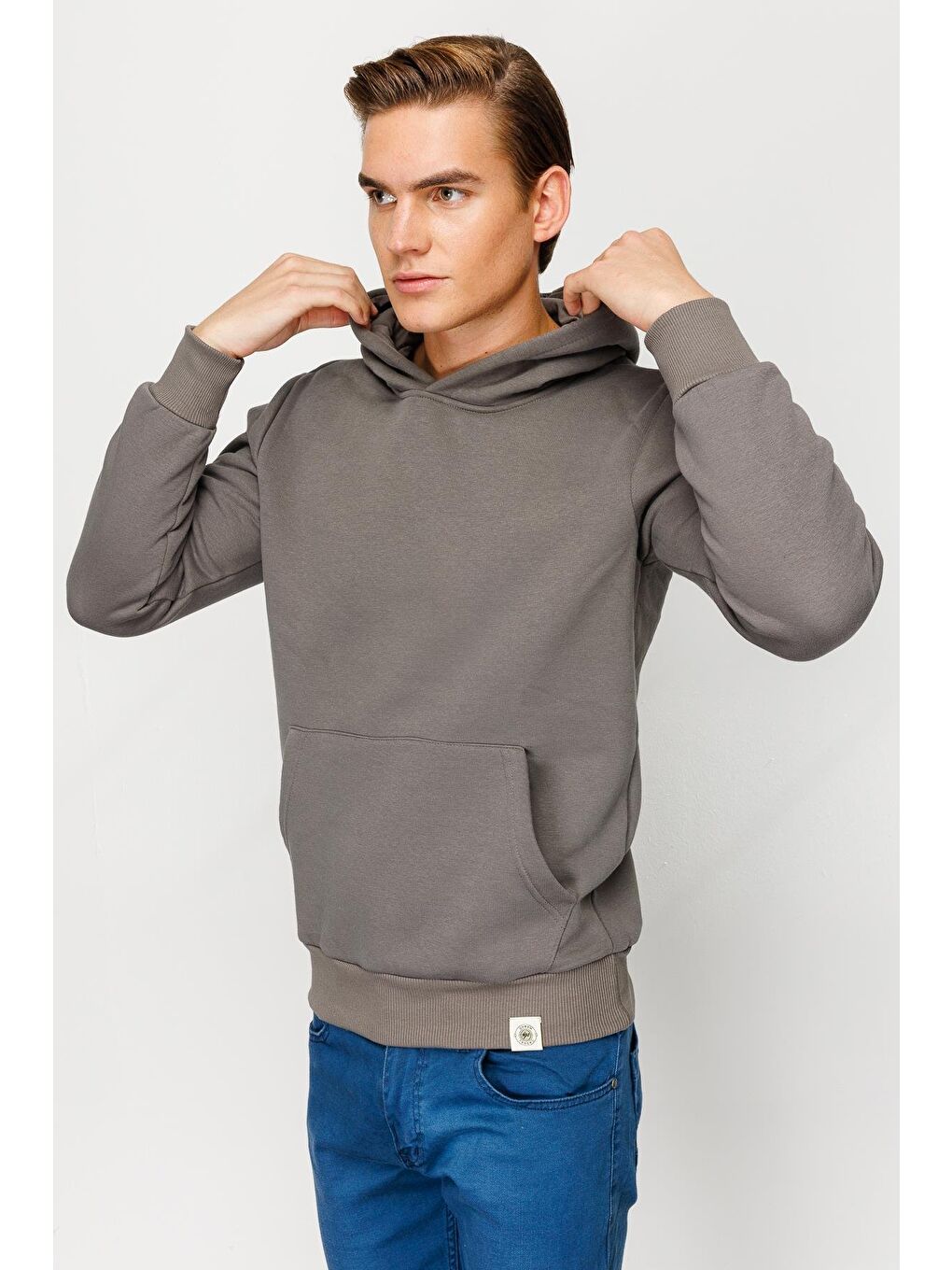 Erkek K.Gri Kapüşonlu Sweatshirt-1