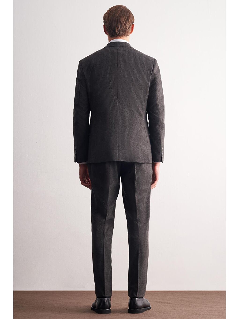Koyu Antrasit Kırlangıç Yaka Çizgili Desen Esnek 6 Drop Slim Fit Classic Takım Elbise 1001255165-4