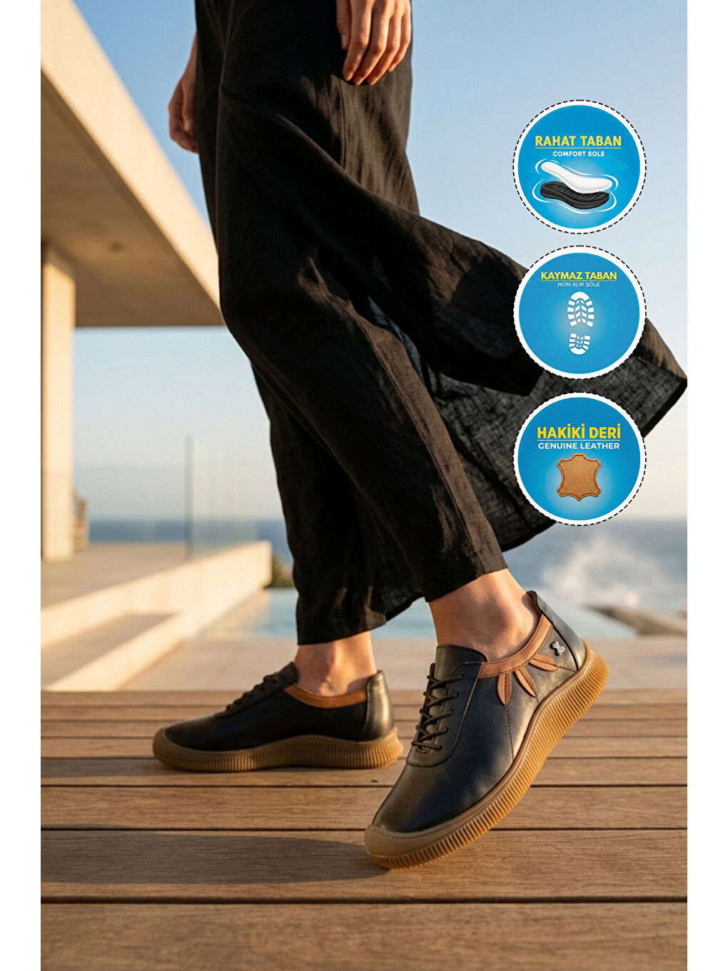 Siyah Hakiki Deri Kadın Casual Ayakkabı 2413511Y Z-2