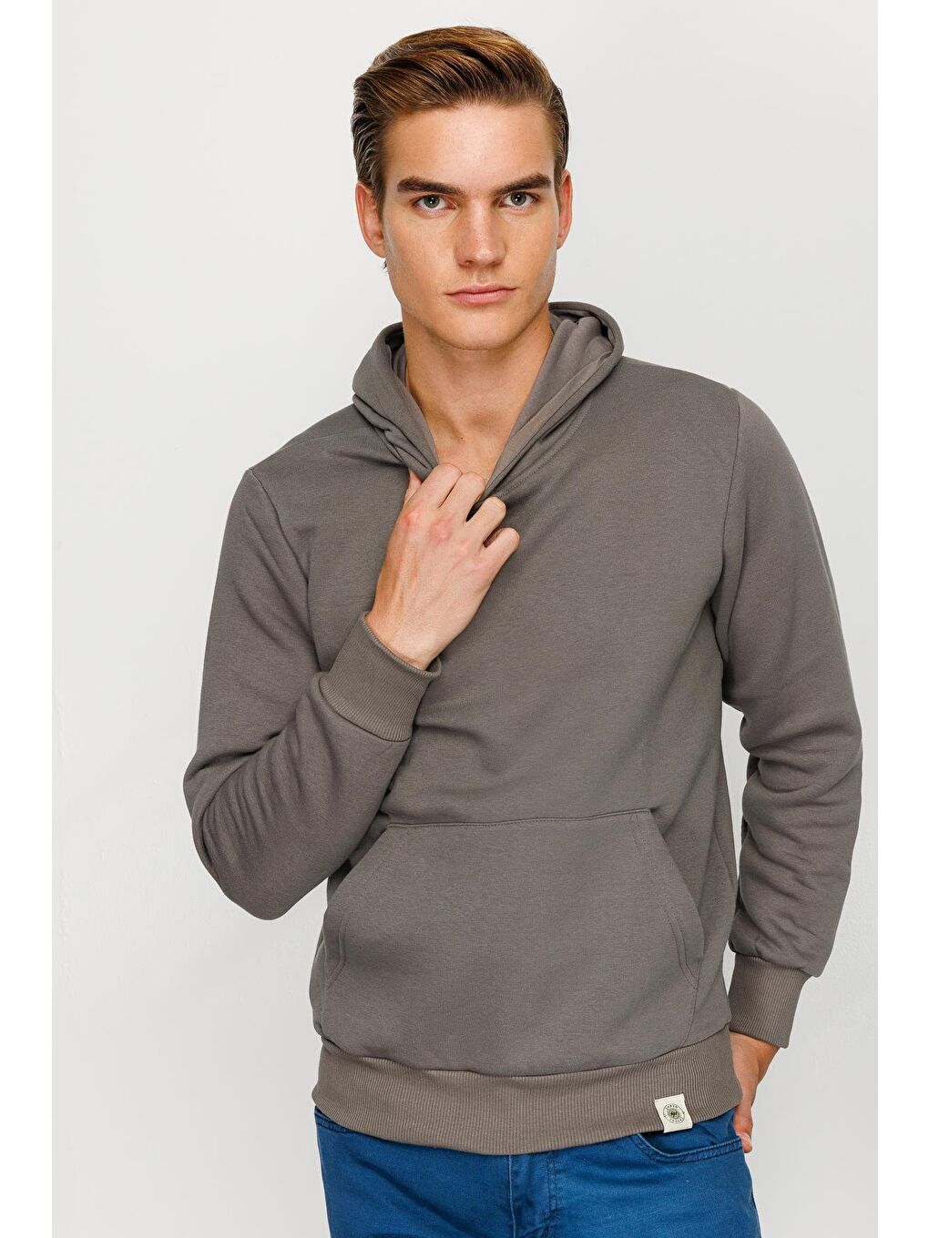Erkek K.Gri Kapüşonlu Sweatshirt-5