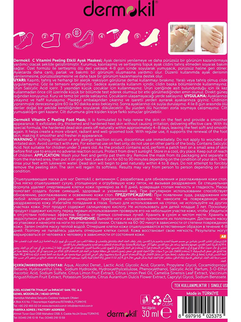 C Vitaminli Peeling Etkili Soyulabilen Ayak Maskesi 30 ml x 3 Adet-6