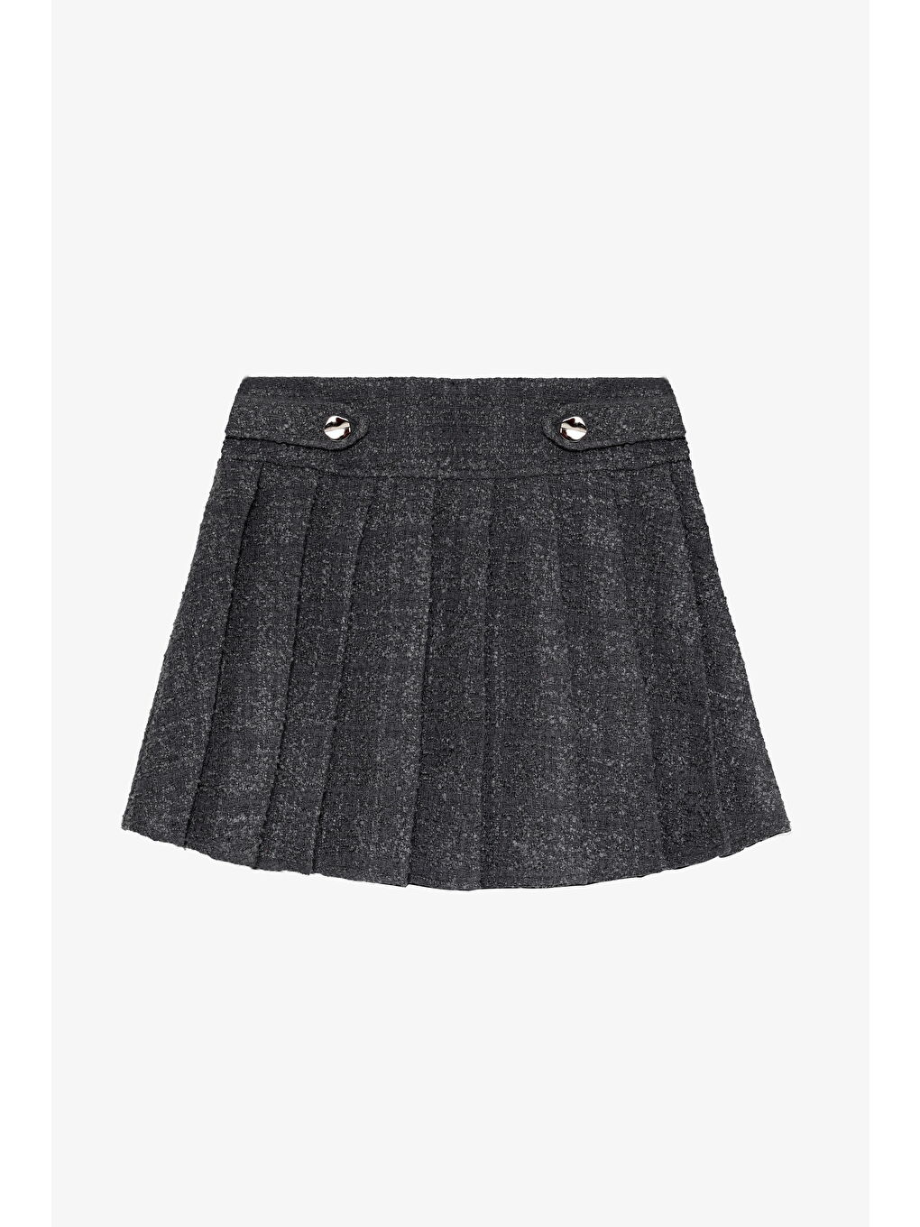 Düğme Detaylı Pileli Tüvit Mini Etek Antrasit
