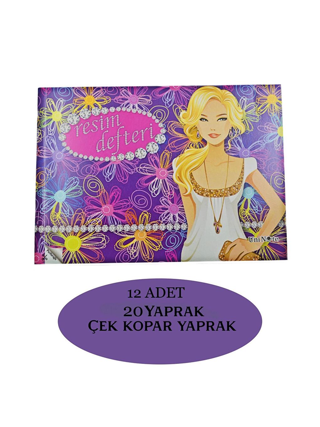 Uninote A4 20 Yaprak Karton Kapak Dikişli Resim Defteri (20000) 12 Adet-3