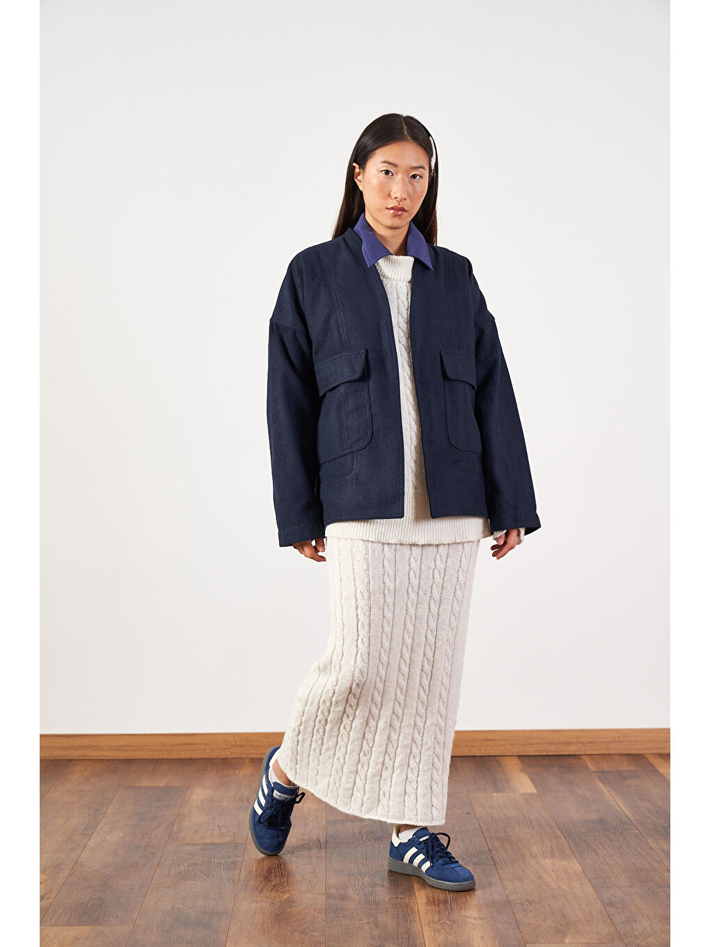 Kısa İnce Kaşe Kaban Lacivert-1