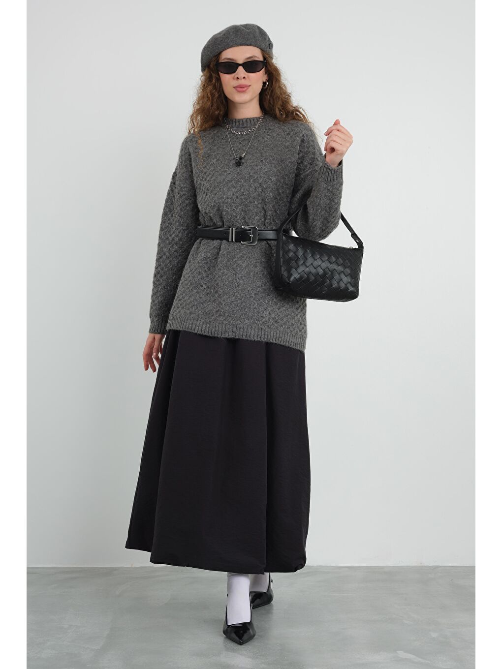 Örümcek Örgülü Kazak Antrasit-1