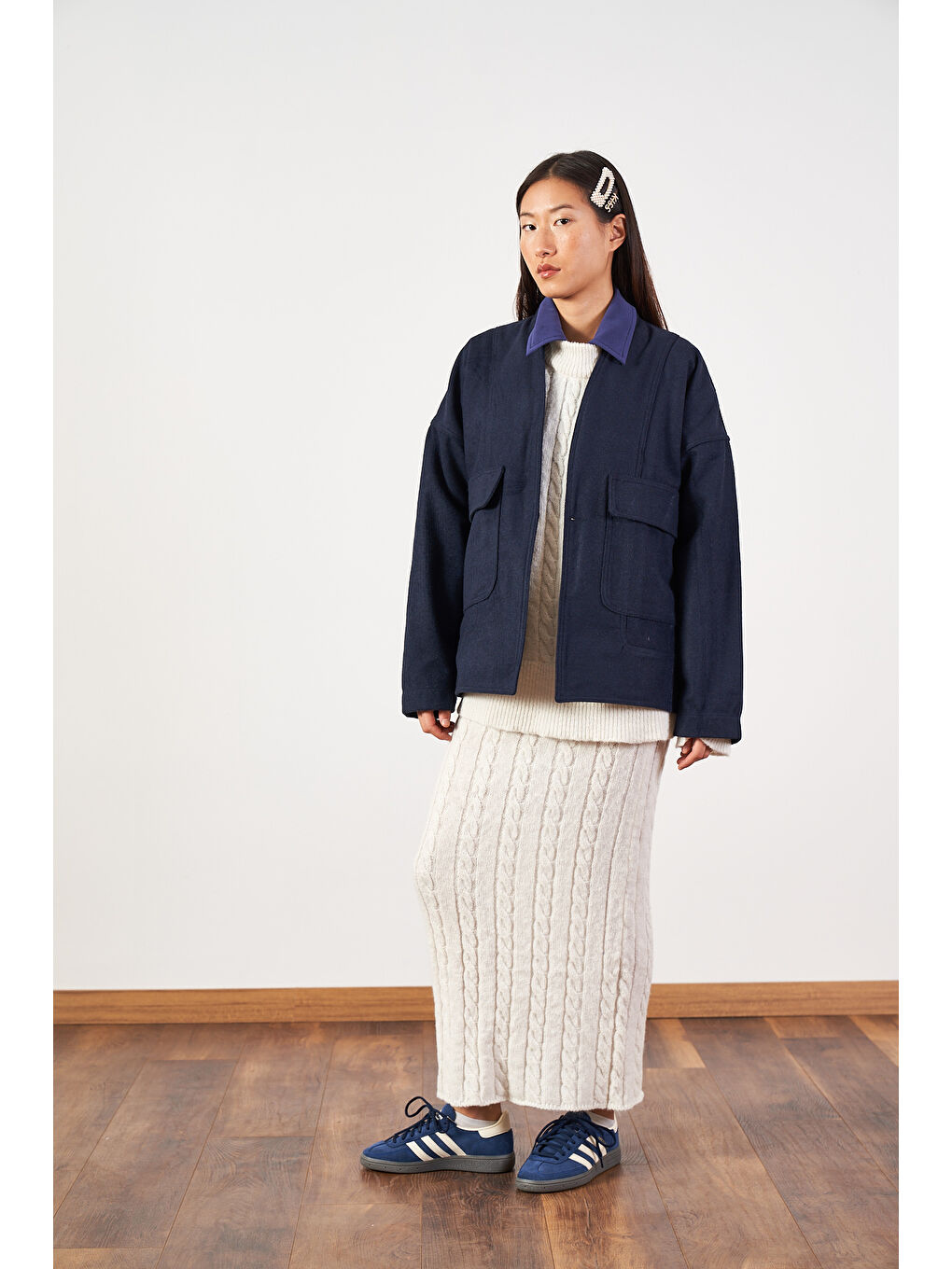 Kısa İnce Kaşe Kaban Lacivert-2